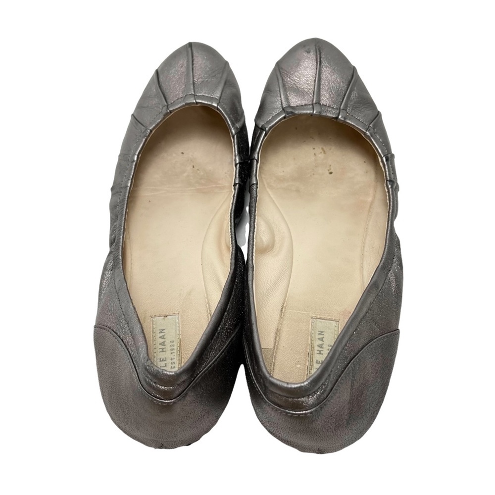 COLE HAAN Pewter Pleated Ballet Flats Slip On Loafers Genuine Leather Metallic 7 - Picture 7 of 16